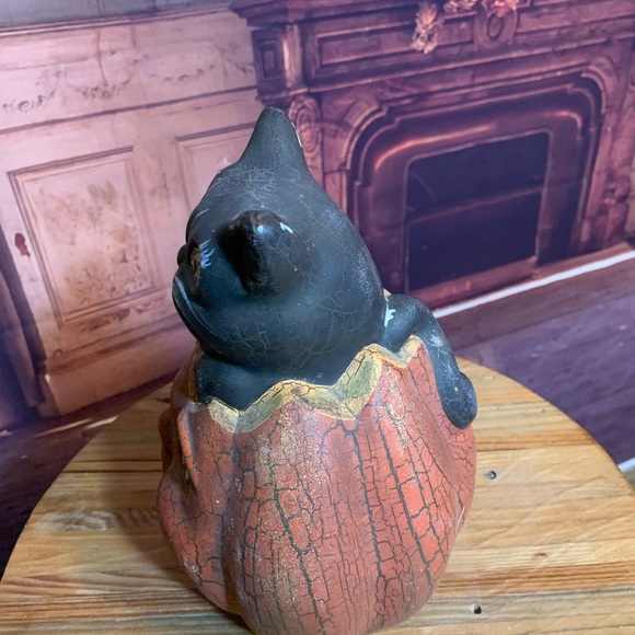 Halloween Cat Pumpkin Vintage Retro Crackle Paint Decor Party Decoration Rare - Picture 4 of 11